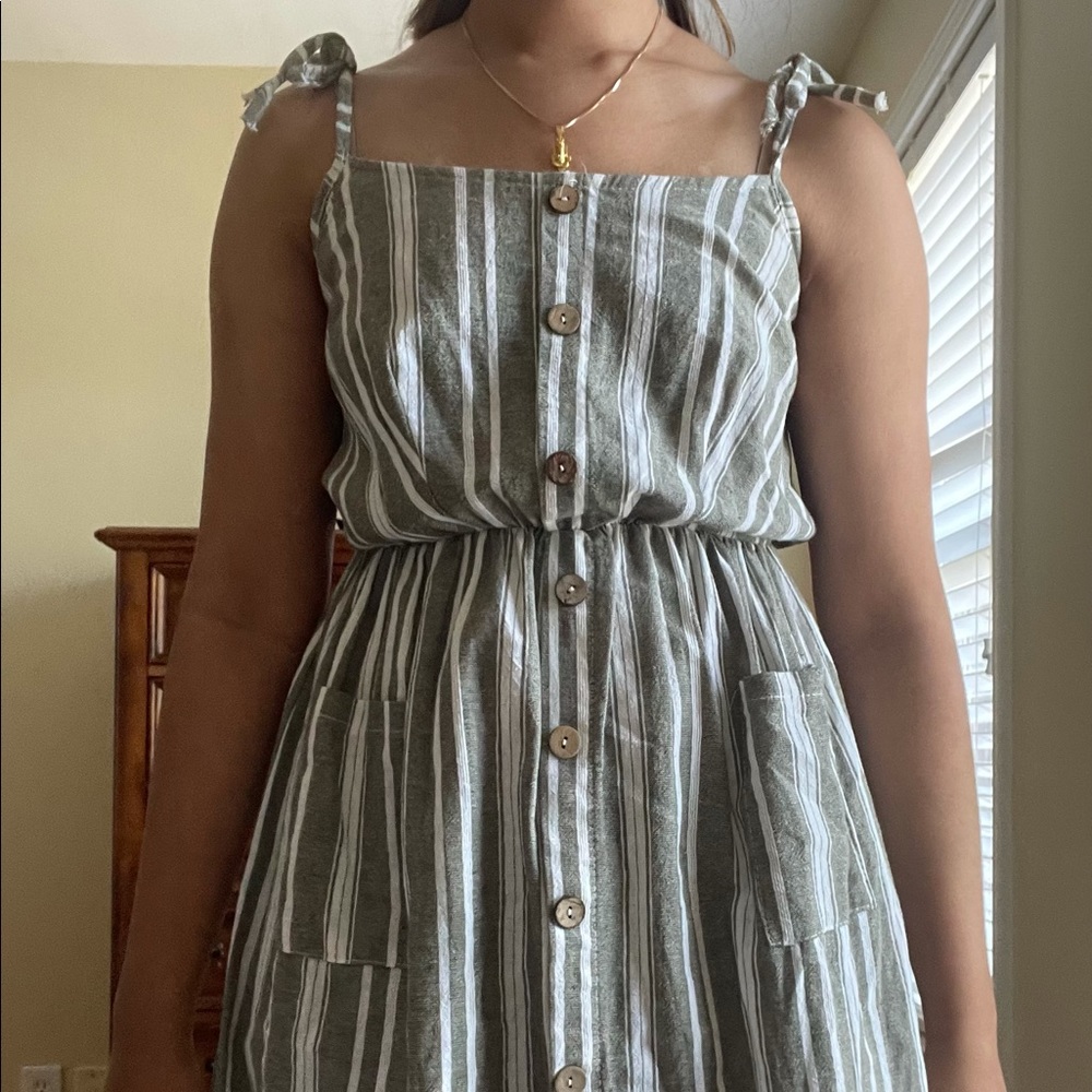 gray and white striped mini dress,